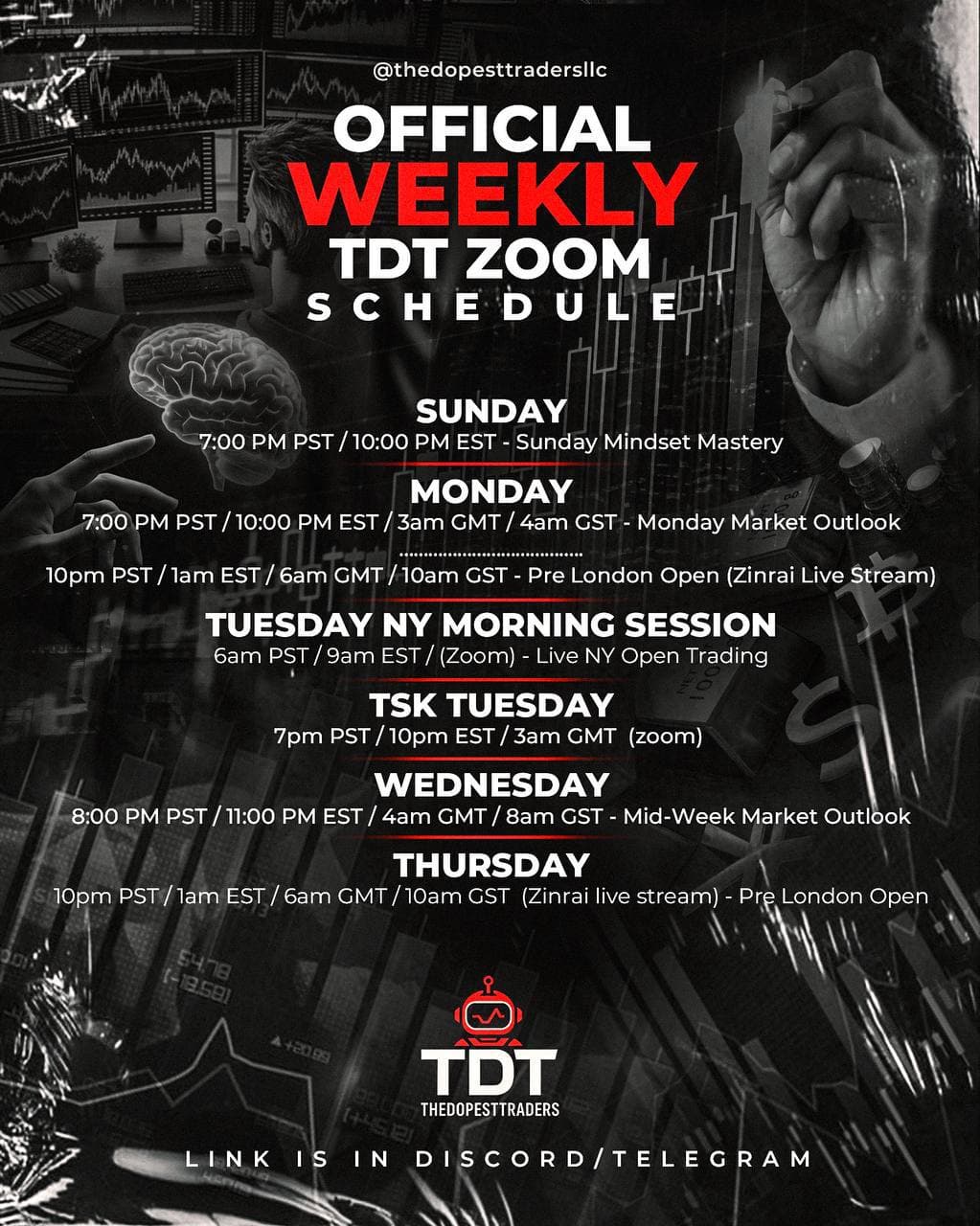 Official weekly TDT Zoom schedule